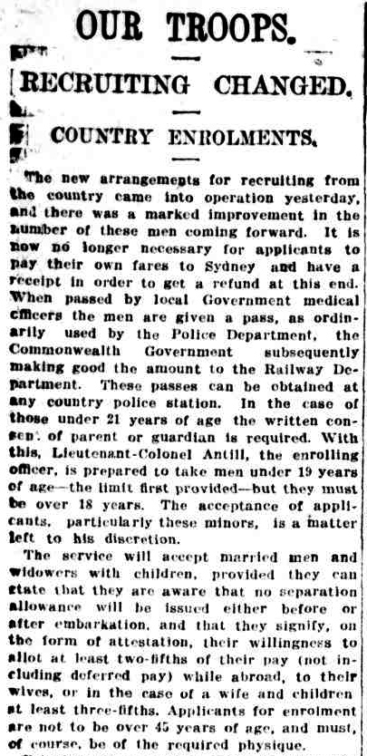 Extract from article in the Sydney Moring Herald, 22 September 1914.